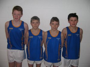 Longford AC U14 Boys Relay Team that ran in the Connaught Indoor Championships at the AIT International Arena on March 1st, 2014 Niall Moran, Martin Parker, Peter Parker & Daire Mc Manus 
