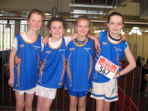 Connaught Indoor Championships: the Longford AC U12 Girls Relay Team that ran in competition on 1st March 2014 at AIT   Aideen Mulligan, Sarah Mc Phillips, Orlaith Mulligan & Jenny Purdy 