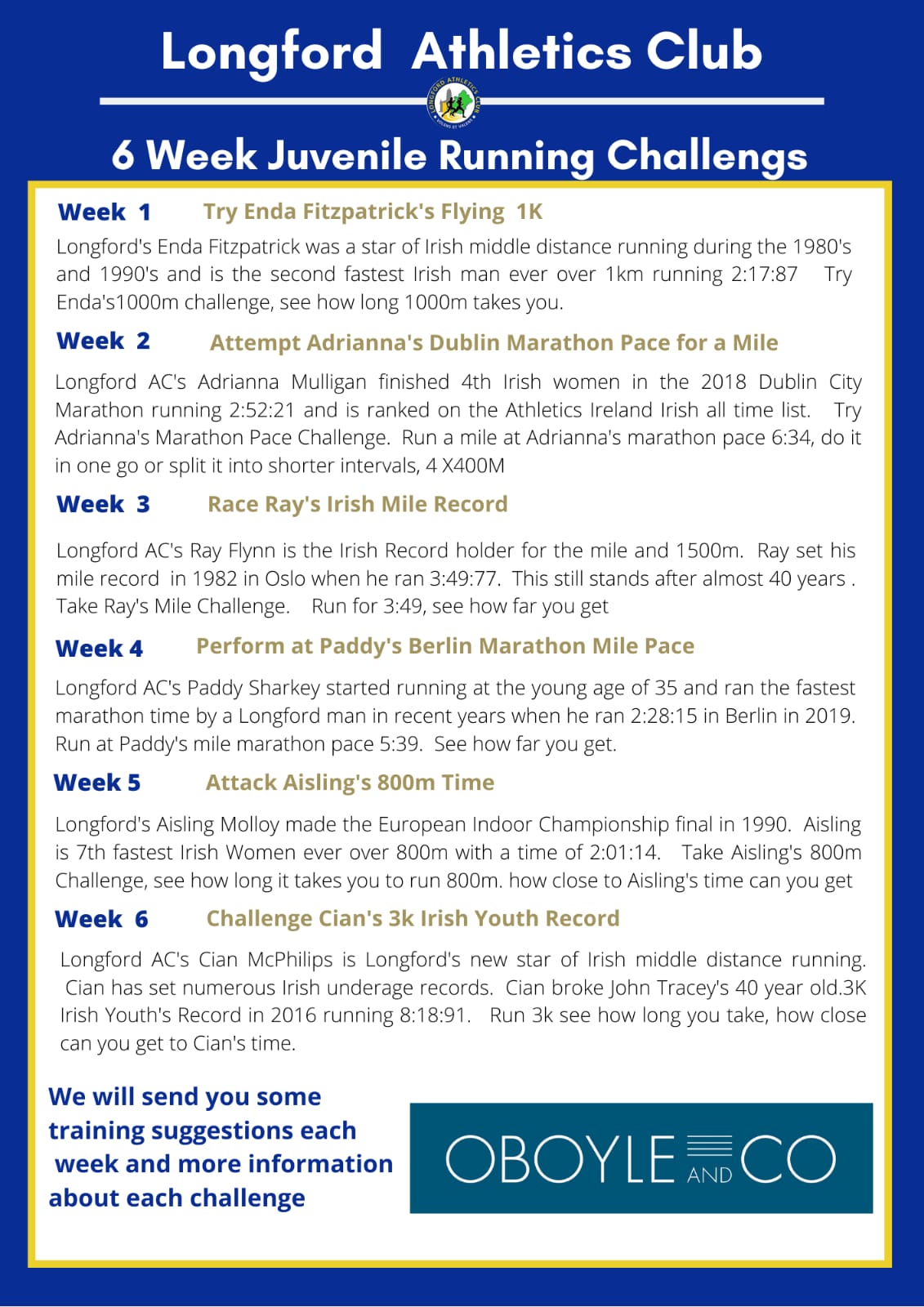 Juvenile Weekly Athletic & Running Challenges
